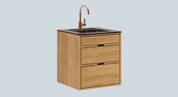 Hell geölter Tischler-Waschtischunterschrank mit Griffliste